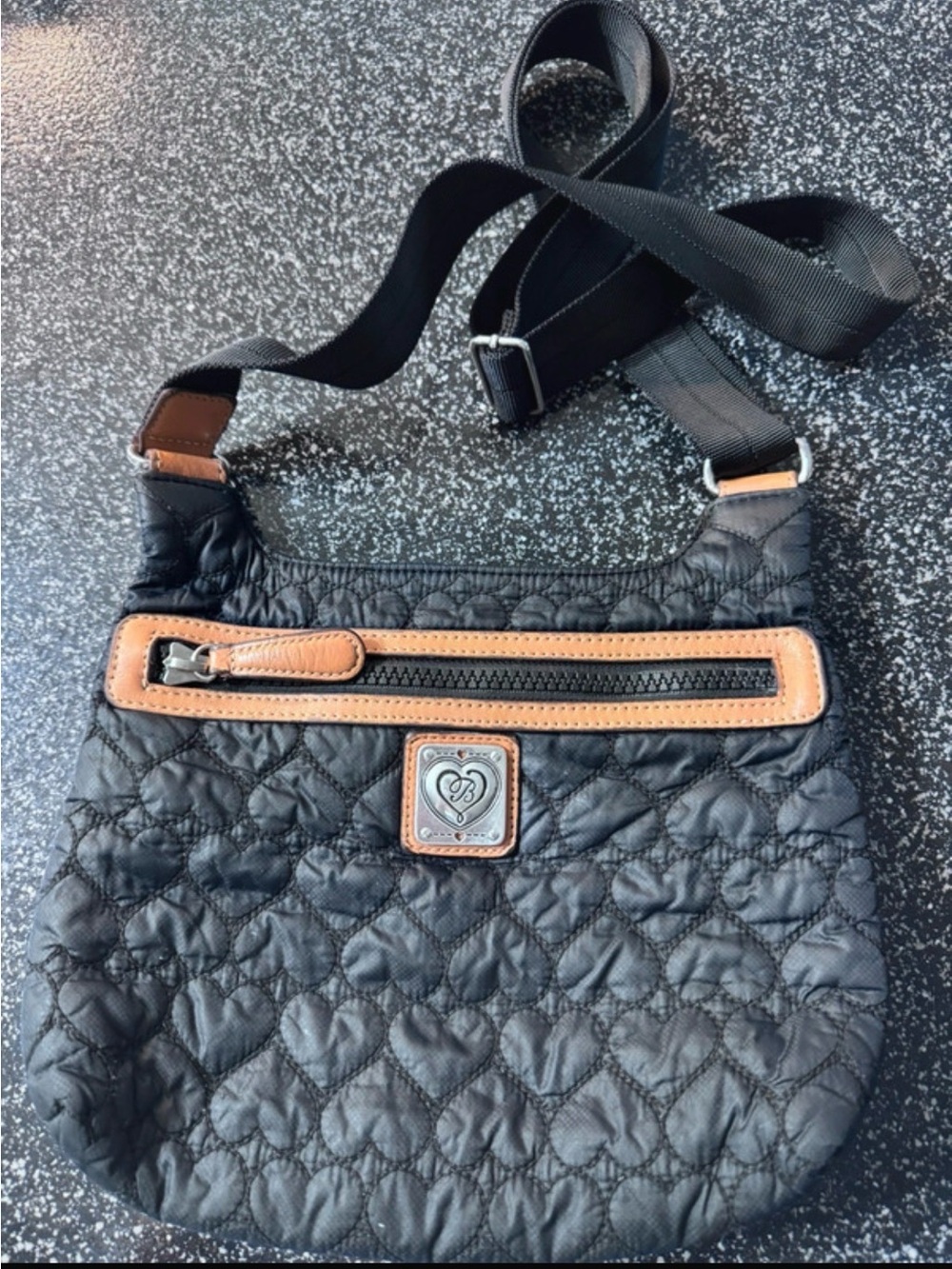 BRIGHTON Black Crossbody Bag with Tan Trim